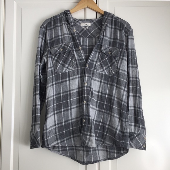TNA Tops - TNA Grey Plaid Shirt with Hood